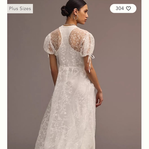 ANTHROPOLOGIE M SHEER SHORT-SLEEVE ORGANZA Coverup MAXI DRESS White $118 NWT Med - Picture 5 of 11